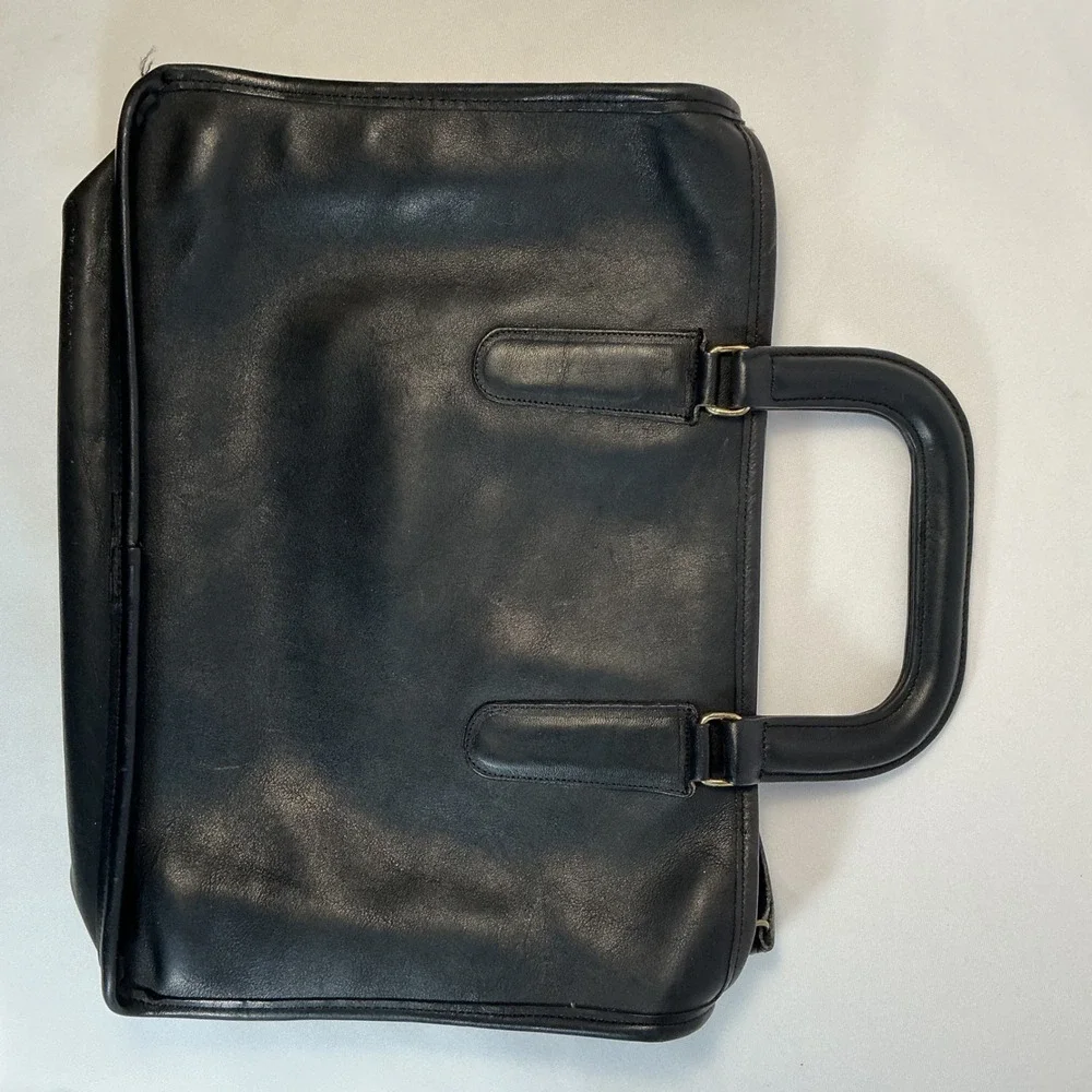 Vintage Coach Black Leather Briefcase Retractable Handle Document Bag 5265